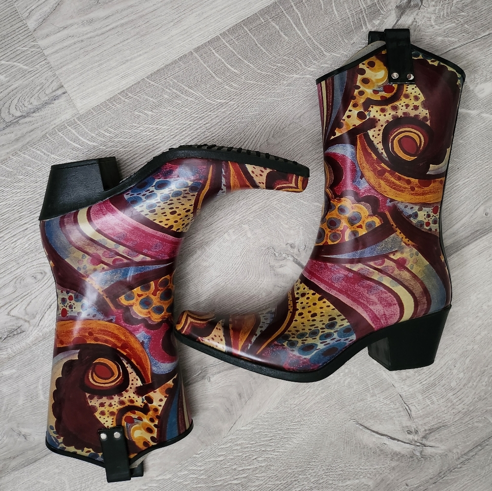 Nomad Womens Size 8 "Yippy" Rain Water Boot Western Style Artsy Cowgirl Rubber